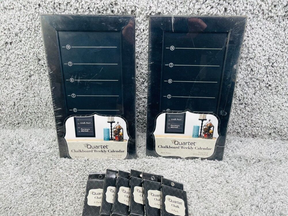 Quartet Set Of 2 Weekly Calendar Chalkboard 8"x14" Black Frame & Set Of 6 Chalk